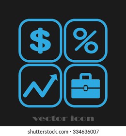 Icons set: dollar, percent, briefcase, curve