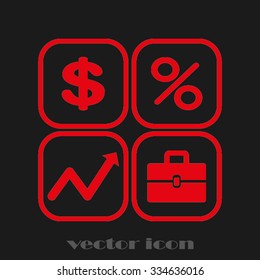 Icons set: dollar, percent, briefcase, curve