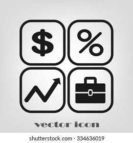 Icons set: dollar, percent, briefcase, curve
