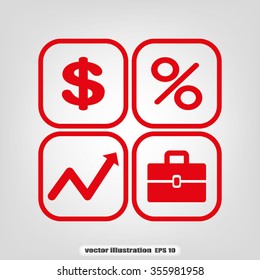 Icons set: dollar, percent, briefcase, curve