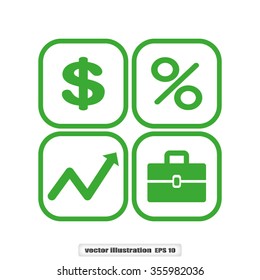 Icons set: dollar, percent, briefcase, curve