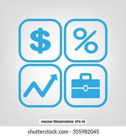 Icons set: dollar, percent, briefcase, curve