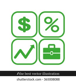 Icons set: dollar, percent, briefcase, curve