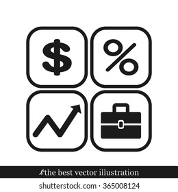 Icons set: dollar, percent, briefcase, curve
