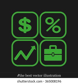 Icons set: dollar, percent, briefcase, curve