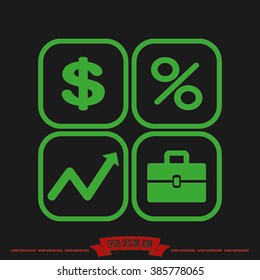 Icons set: dollar, percent, briefcase, curve