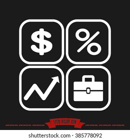 Icons set: dollar, percent, briefcase, curve