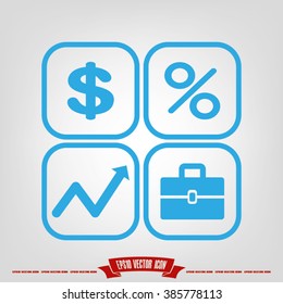 Icons set: dollar, percent, briefcase, curve