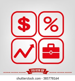 Icons set: dollar, percent, briefcase, curve