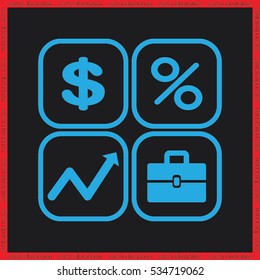 Icons set: dollar, percent, briefcase, curve