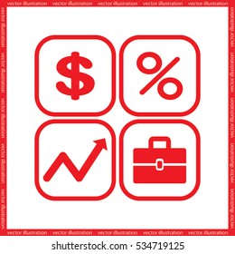 Icons set: dollar, percent, briefcase, curve