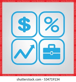 Icons set: dollar, percent, briefcase, curve