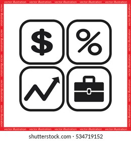 Icons set: dollar, percent, briefcase, curve