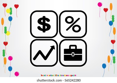 Icons set: dollar, percent, briefcase, curve