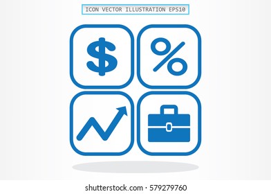 Icons set: dollar, percent, briefcase, curve