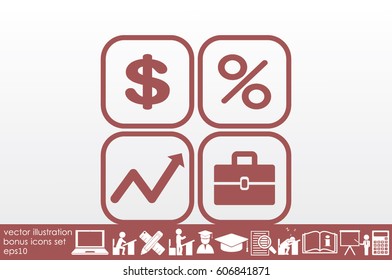 Icons set: dollar, percent, briefcase, curve