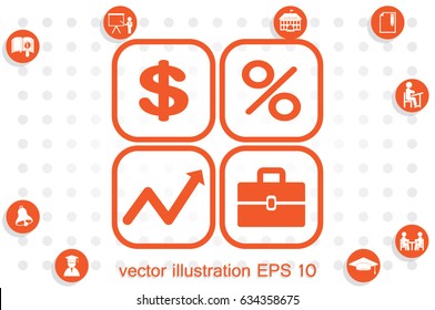 Icons set: dollar, percent, briefcase, curve