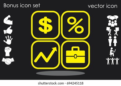 Icons set: dollar, percent, briefcase, curve