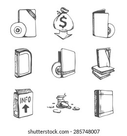 Icons set of empty books and CD boxes. Vector sketch