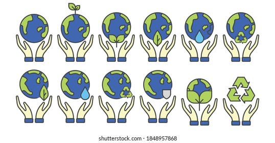 icons set of environmental with simple and flat design, saving our earth with plant the tree for healing the planet 