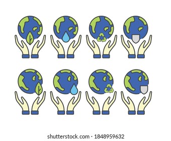 icons set of environmental with simple and flat design, saving our earth with plant the tree for healing the planet 