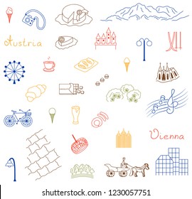 Icons set of Europe Austria vector illustration sketch logo silhouette