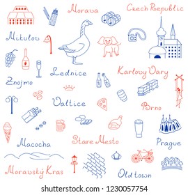 Icons set of Europe Czech Republic vector illustration sketch logo silhouette