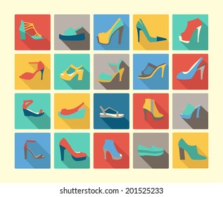  icons set of fashion  Footwear  women's shoes made in Flat design style