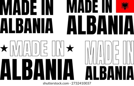 Conjunto de iconos con diseños de fuentes en negrita para etiquetas y símbolos Made in Albania