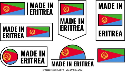 Conjunto de iconos con emblemas de productos de Eritrea diseñados para representar Made in Eritrea