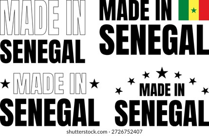 Icons set featuring the phrase Made in Senegal with various styles and fonts