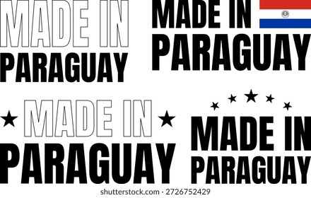 Conjunto de iconos con texto Hecho en Paraguay con fuente en negrita y Elementos de diseño de bandera