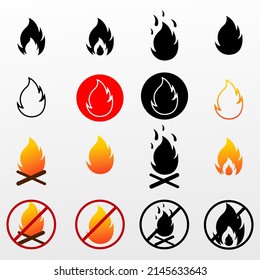 Iconos prenden fuego, no hay señal de fuego, no hay ilustrador de diseño de fogatas