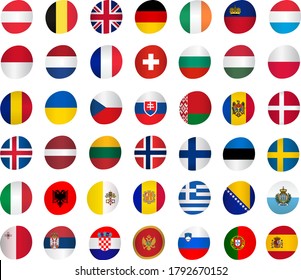 Icons Set Of Flags. Western Europe, Eastern Europe, Northern Europe, Southern Europe