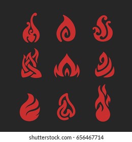 Icons set of flame (fire)