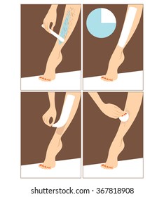 Icons set in flat design style with woman legs and step by step procedure of depilation, vector image 