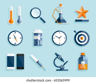 Icons set in flat style, Twelve different images on color background. Vector design element for you project