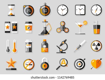 Icons set. in flat style. Twenty four different objects on gray background. Vector design elements for you business projects
