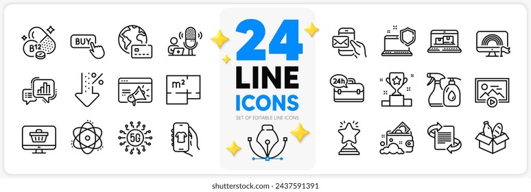 Icons set of Floor plan, Computer security and Internet pay line icons pack for app with Web shop, Low percent, Launder money thin outline icon. Cleaning liquids, Messenger mail. Vector