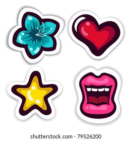 Icons set with flower, heart, star and lips