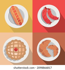 icons set food cake, sausage and bread