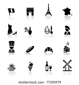 Icons Set French Cuisine And Culture 	