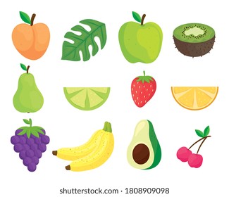 icons set of fresh and healthy fruits and vegetable vector illustration design