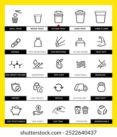 Icons set for garbage bag. The outline icons are well scalable and editable. Contrasting vector elements are good for different backgrounds. EPS10.	