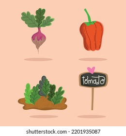 icons set gardening flat desing