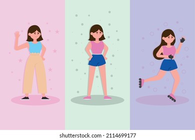icons set of girls healthy lifestyle