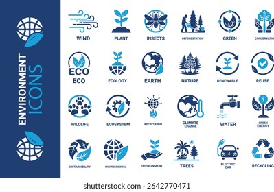 Icons Set of Green Eco-Friendly and Symbols for Sustainability and Environmental Awareness