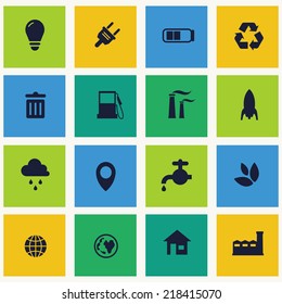 Icons set for green technology. Green world. Ecology theme. Icons for your design. Vector EPS 10