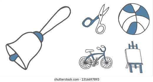 Icons set in hand drawn style. Vector illustration