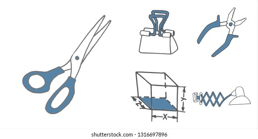 Icons set in hand drawn style. Vector illustration